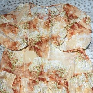 Women’s xs H&M Baggy orange w/ lime floral accents baby doll dress